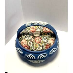 Vintage blue Jasper ware basket with handle handmade into Pin Cushion